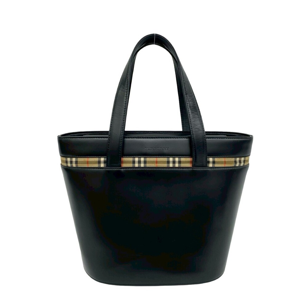 BURBERRY Nova Check pattern logo embossed calf leather genuine handbag mini t...